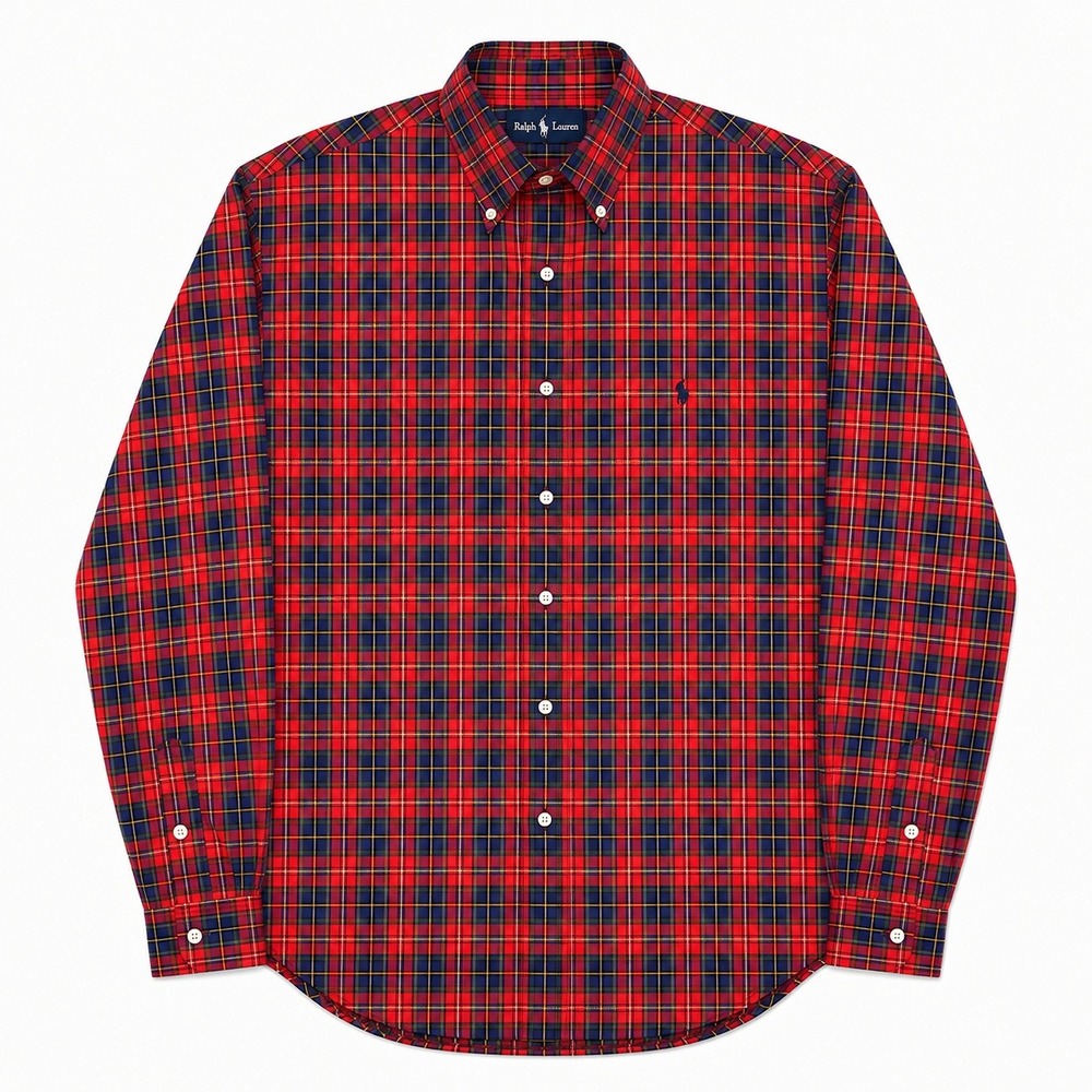 Ralph Lauren Shirt Men XL Hand Woven Royal Stewart Madras Plaid Long Sleeve